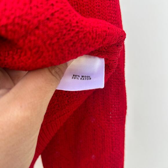 St. John Sport Red V-Neck Sequin Wool Sweater Medium Sparkle Knit Pullover - Picture 10 of 13